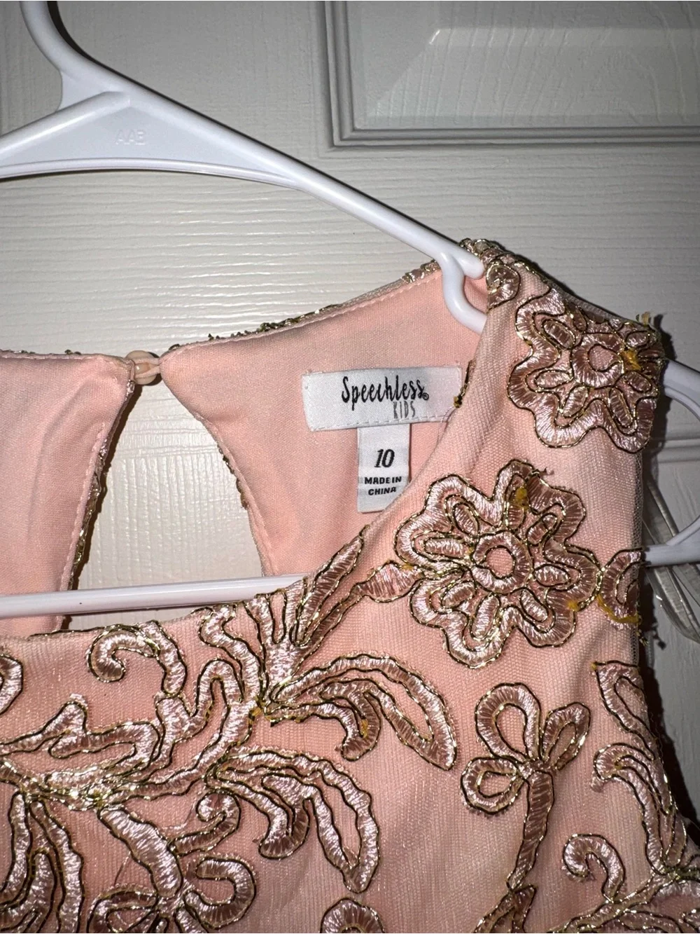 Kids Pink & Gold Floral Embroidery High-Low Tulle Dress 10